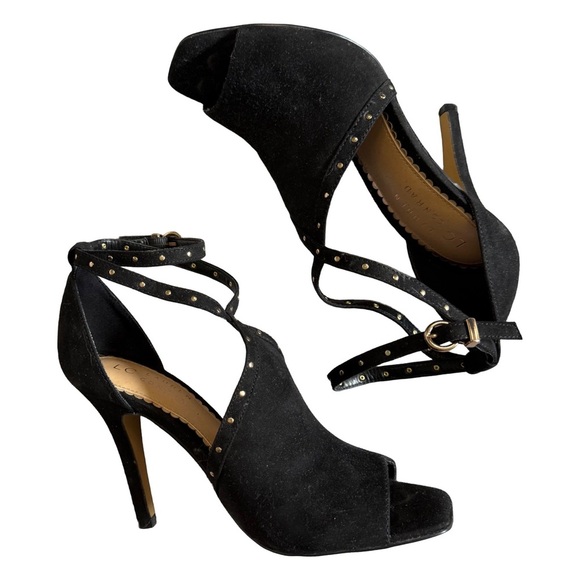 LAUREN CONRAD BLACK STRAPPY OPEN TOE HEEL WITH EMBELLISHMENTS SIZE 7 - Picture 7 of 9